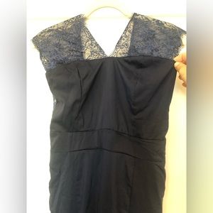 Navy lightweight mid-length v-back bustier dress with lace cap sleeves (size S)